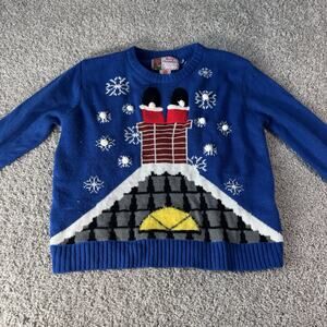 Women "Merry Christmas" lights up blue sweater/w upside down Santa..Size Medium